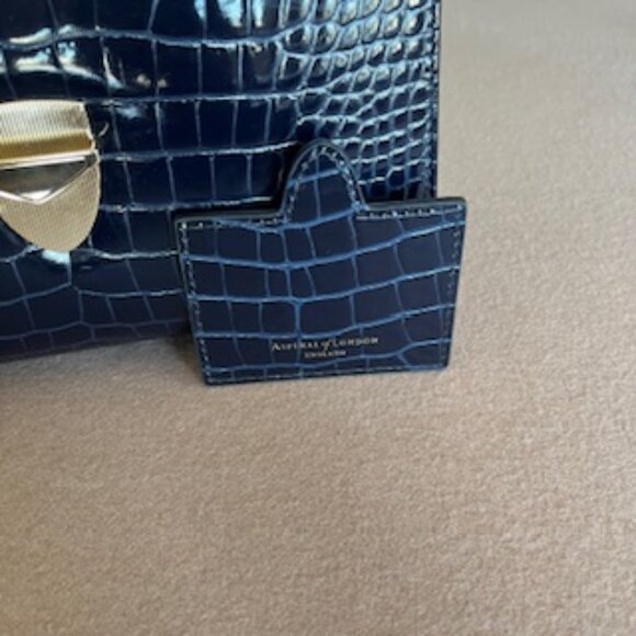 Aspinal of London Mayfair Midnight Blue Patent Croc Top Handle Handbag Purse Bag - Picture 8 of 9
